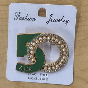 Green and Gold Pearl Emblem Brooch - Fashion Jewelry